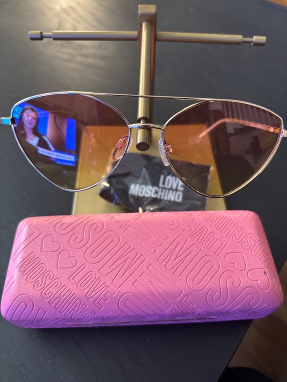 Love Moschino Pink Embossed Case with Rose-Tint Aviator Sunglasses